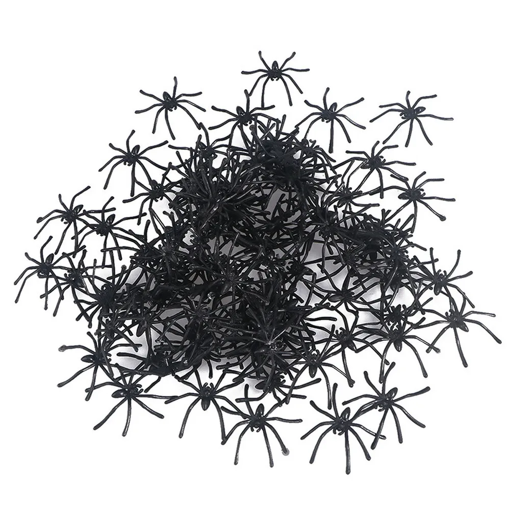 100 Pcs/Lot Plastic Fake Spider Practical Jokes Props Realistic Spider for Prank Halloween Party Decoration