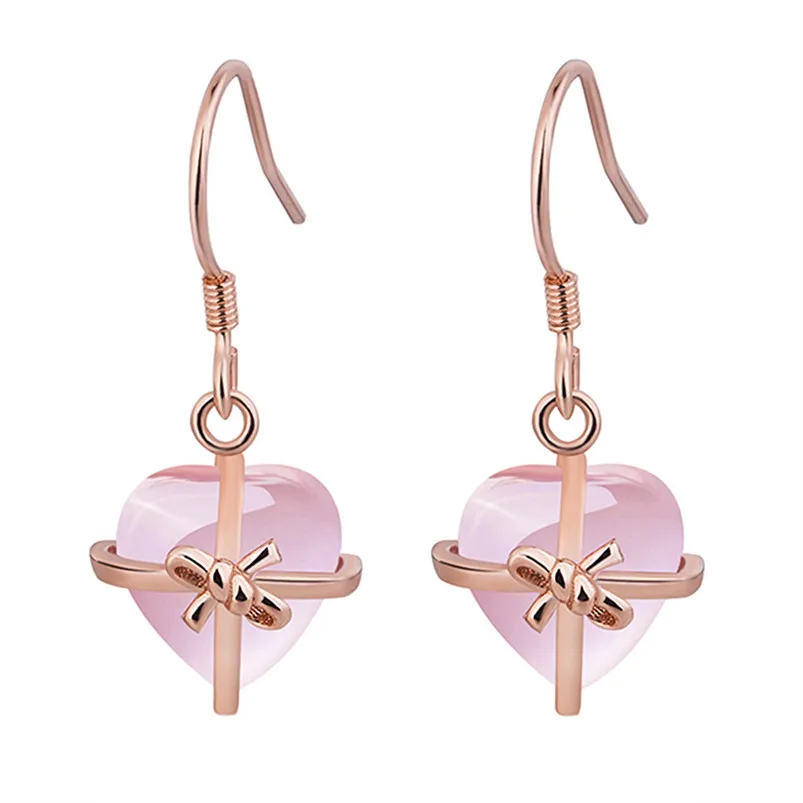 Women Earrings Natural Heart Pink Rose 925 Standard Silver Oorbellen Beautiful Ornaments Earrings Jewelry Accessories F15 (5)