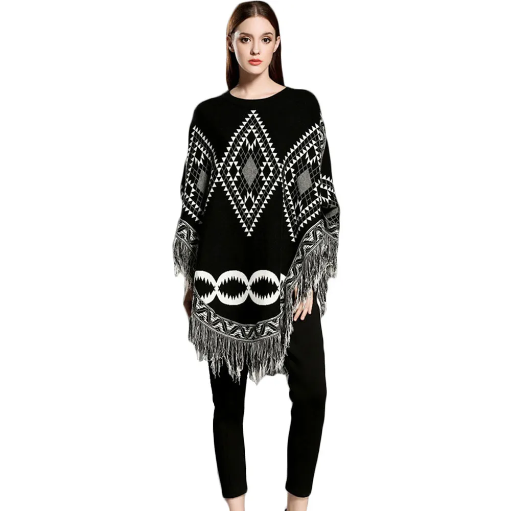 Free Ostrich Autumn Winter Sweater Women O Neck Batwing Sleeve Tassel Pullover Loose Poncho Capes Knitted Pull Femme S25