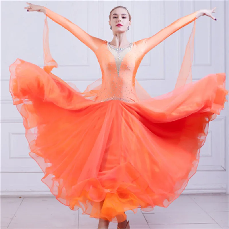 2018 Orange Rose Ballroom Dance Dress Modern Waltz Standard Competition