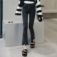 Danjeaner осень-зима эластичные черные джинсовые штаны Для женщин Высокая талия узкие Брюки плюс Размеры Ленточки ботильоны-Длина Джинсы для женщин