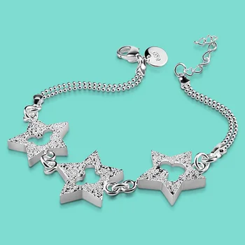 

Women's 925 sterling silver bracelet cute star pendant design lady popular jewelry Solid silver bracelet 21cm birthday present