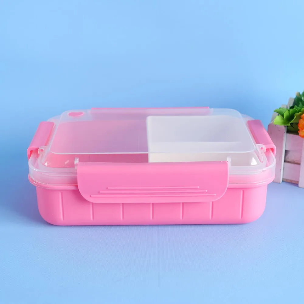 Sealed Buckle Plastic Lunch Box Leak-Proof With Grid Bento Box Cartoon Portable Lunch Box For Kids School Food Container Spoon