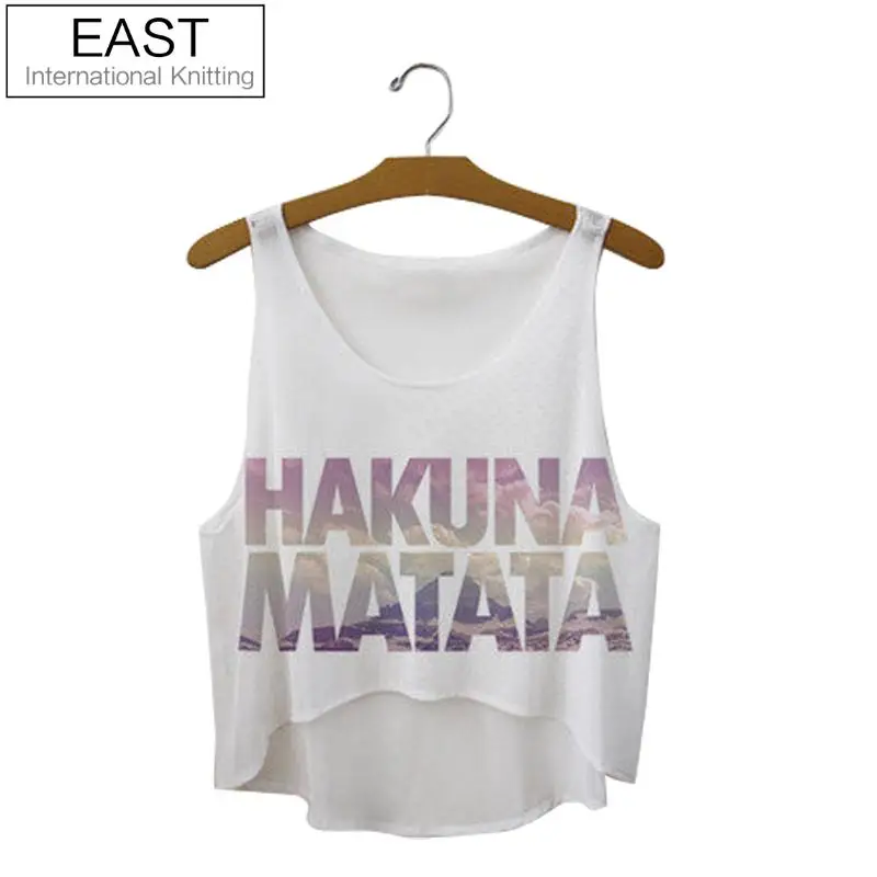 

EAST KNITTING Summer Latest Style Women T shirt Hakuna Matata Print Casual T-shirt Casual Cropped Top F1037