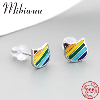 

925 Sterling Silver Cat Earrings Colorful Enamel Small Stud Earings for Women Girls Sterling Silver Jewelry Gift