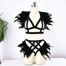 Черные перья Rave одежда эполет клетка бюстгальтер крест сетки женская перья Готический тело использовать пояс сексуальный фетиш jlx.harness