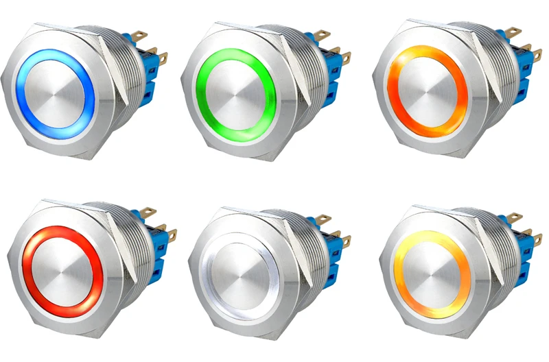 

25mm 2NO2NC Anti vandal Switch White, blue, green, red ring LED Waterproof Stainless Steel Metal Self-Reset and lock switch