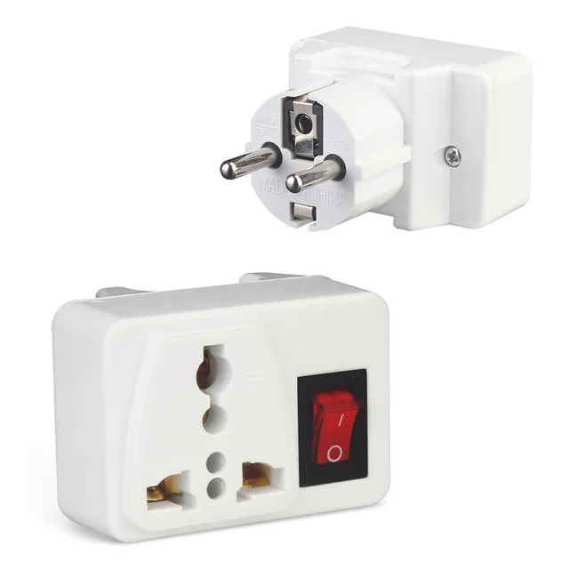 Universal Electric Plug With On/Off Switch International Travel Charger Power Socket Adapter EU
