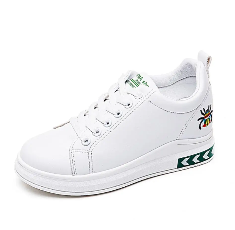 

2019 Hidden Heels Women Platform Wedge Sneakers Ladies Leather White chunky Shoes Female Krasovki Tenis Feminino baskets femme