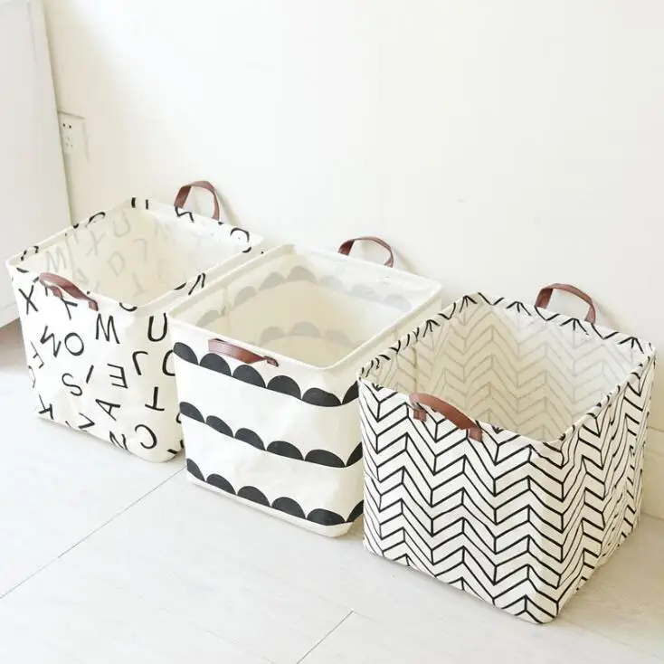 

TECHOME New Stylish Home Room Waterproof Folding Cloth Storage Basket Cotton and Linen Hamper Toy Sundries Storage Bucket