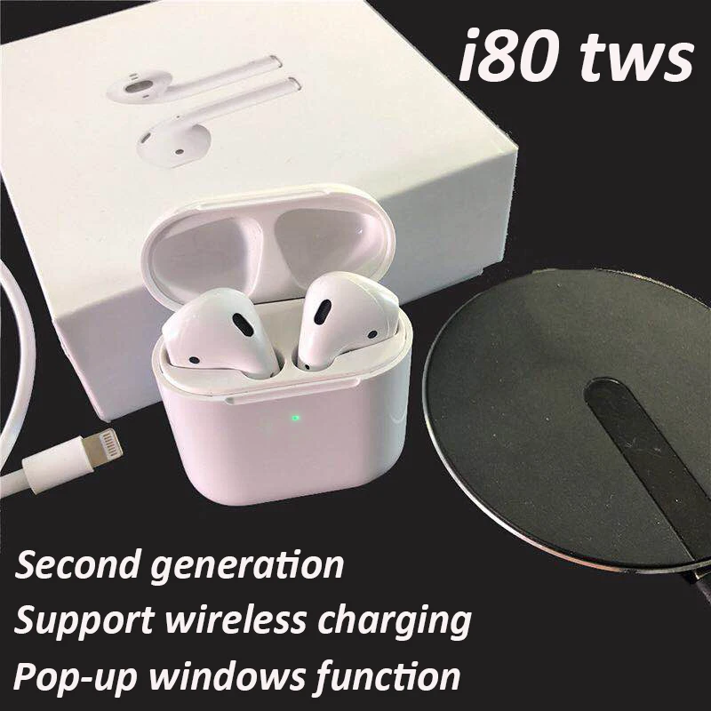 

i80 TWS Pop-up Air 2 Wireless Bluetooth Earphones W1 Chip Pop Up Windows Earbuds Wireless Headset For iPhone 2 Generation
