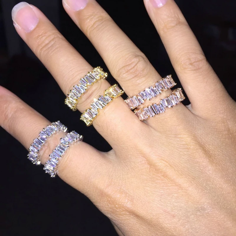 

Double Fair Special Handmade Irregular Trapezoid Cubic Zirconia 3 Color Party Wedding Rings For Women Fashion Jewelry KCR215