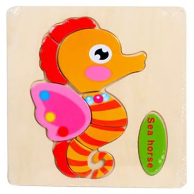 Детские игрушки деревянная головоломка милый мультфильм животное интеллект Дети образовательный мозговой тизер детская танграмма паззл в форме подарки - Цвет: Sea Horse