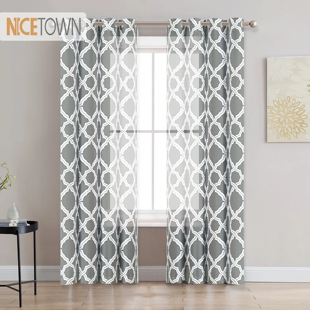 

NICETOWN 1PC Print Moroccan Pattern Sheer Curtain Grommet Decoration Items with Modern Curtain Living Room Bedroom Fashion Voile