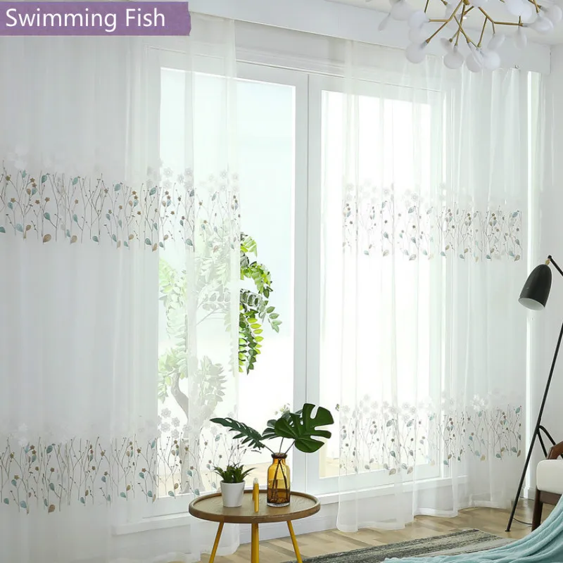 

Embroidery White Tulle Curtains Translucidus Modern Home Window Deco Sheer Voile Curtains for Living Room Kitchen Bedroom