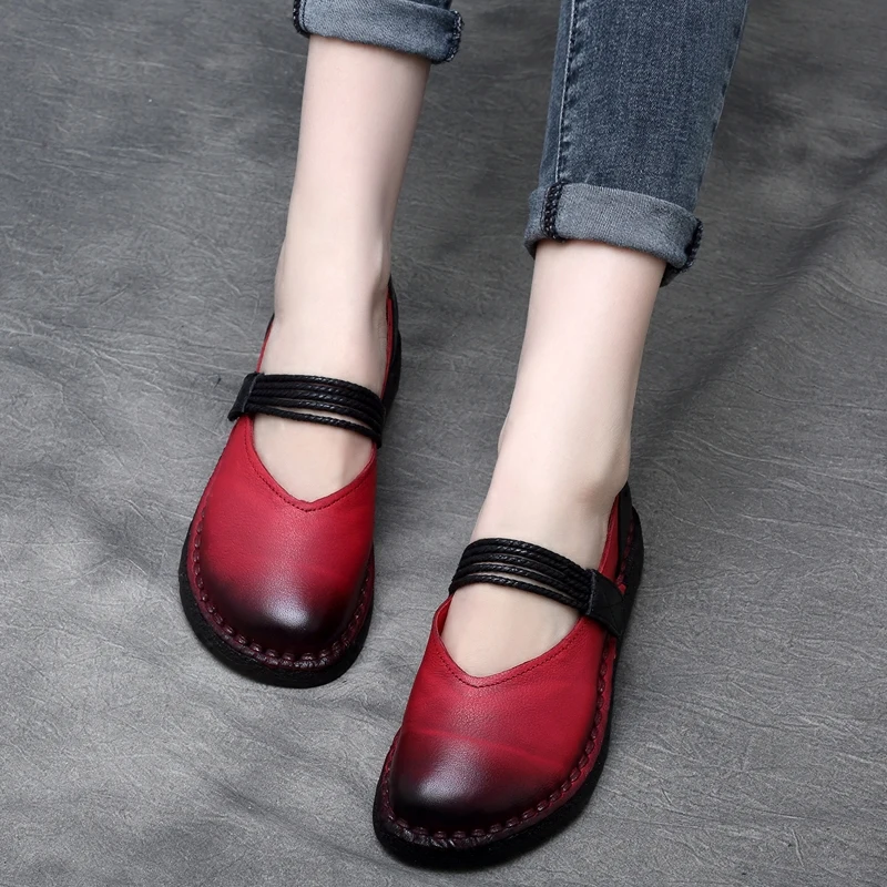 

Tyawkiho Genuine Leather Women Flats Mary Jane Low Heel Autumn Shoes 2018 Black Casul Women Shoes Handmade Soft Leather Flats