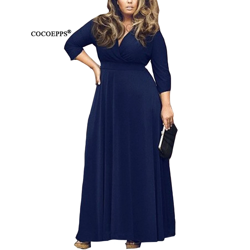

New Women Plus Size maxi Dress Autumn Winter V-Neck cacual Solid XXL XXXL Long Dresses Vestidos De Festa big large Size Clothin