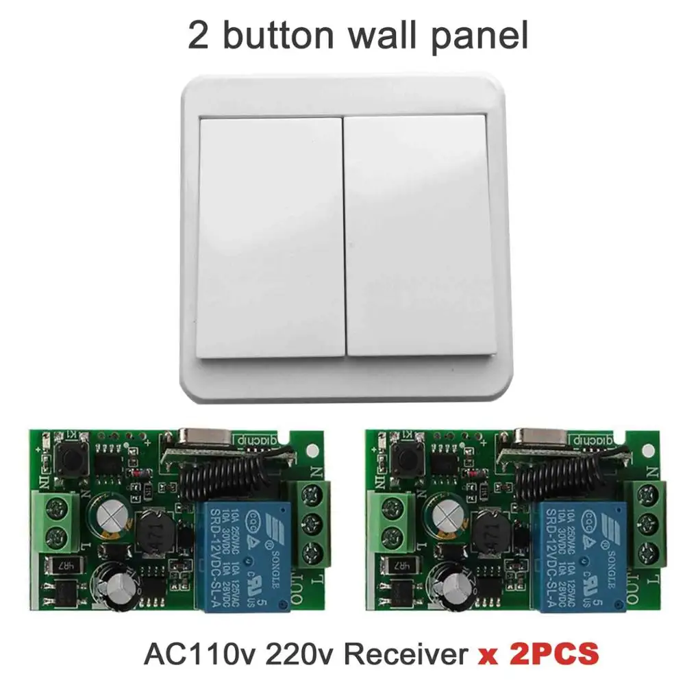 QIACHIP 433Mhz 110V 220V 1CH беспроводной пульт дистанционного управления релейный модуль приемника и пульт дистанционного управления s настенная панель радиочастотный передатчик - Цвет: 2 Button 2 Receiver