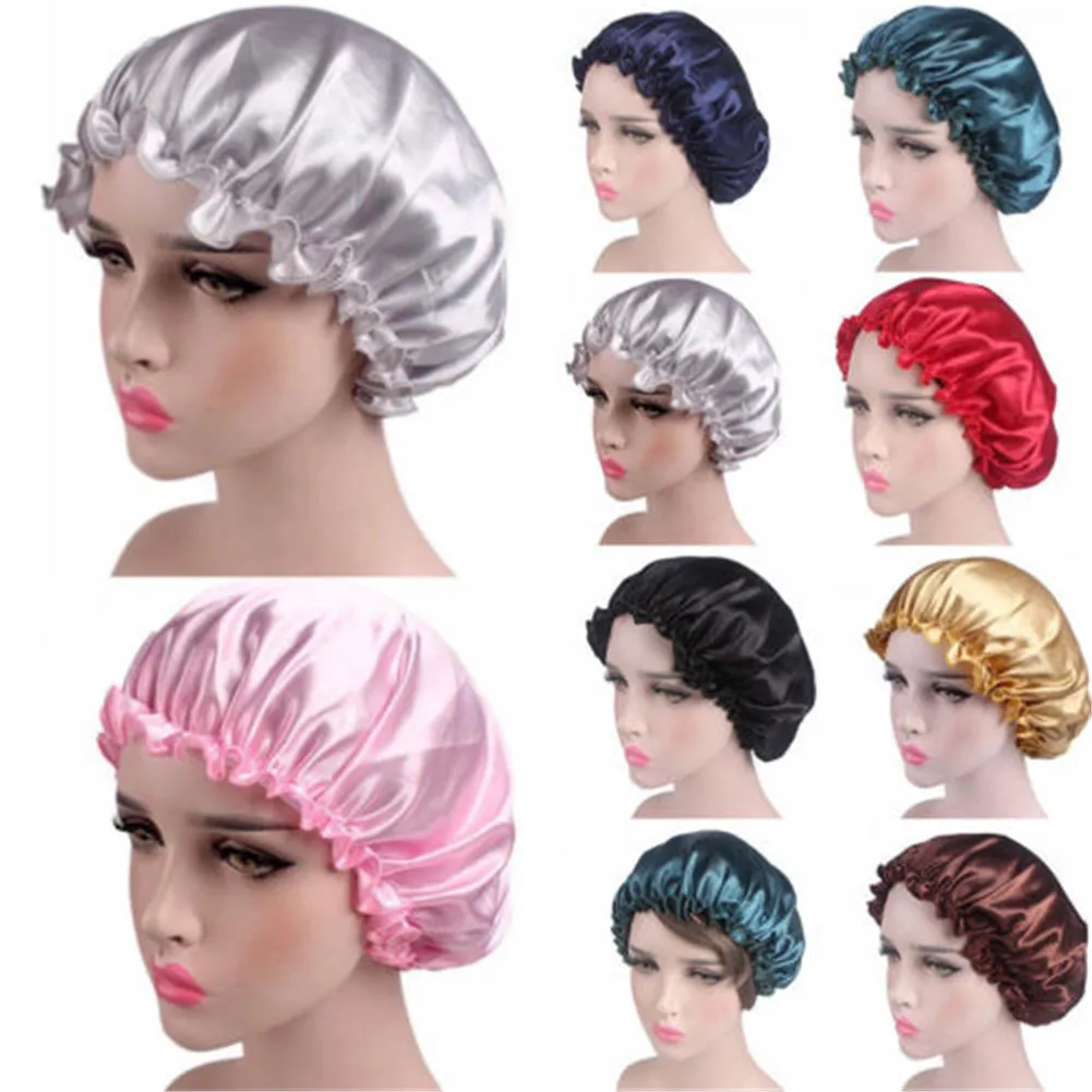 Silk Satin Night Sleep Cap Hair Care Beauty Bonnet Hat Head Cover Elastic Band