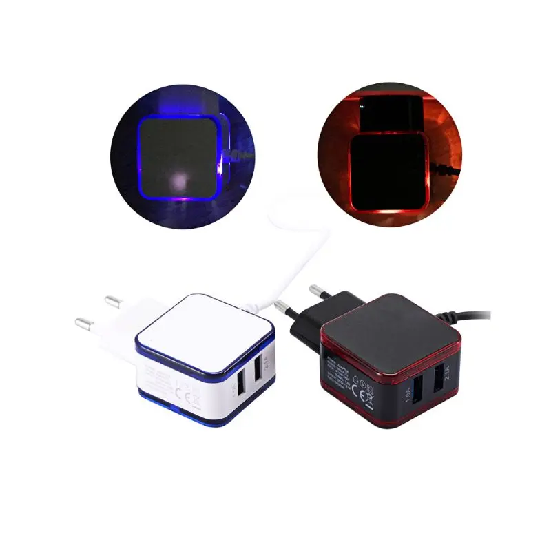 

EU Plug 2 Ports LED Light USB Charger + Cable 5V 2A Wall Adapter Mobile Phone Micro Data Charging For iPhone iPad Samsung