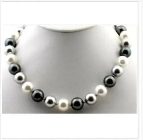 

elegant 10-11mm freshwater white black grey multicolor pearl necklace 18inch 14k