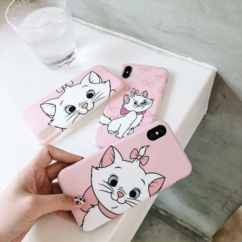 

GYKZ Cartoon Pink Marie Cat Phone Case For iPhone XS MAX XR X 11 Pro 6 6s 7 8 Plus Animal Print Soft Matte Back Cover Coque Capa