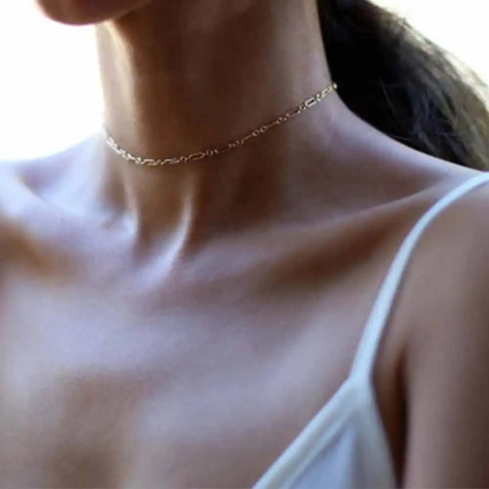 

IPARAM 2019 New Fashion Copper Dainty Halo Bar Chain Choker Necklace Women Charm Manual chain necklace