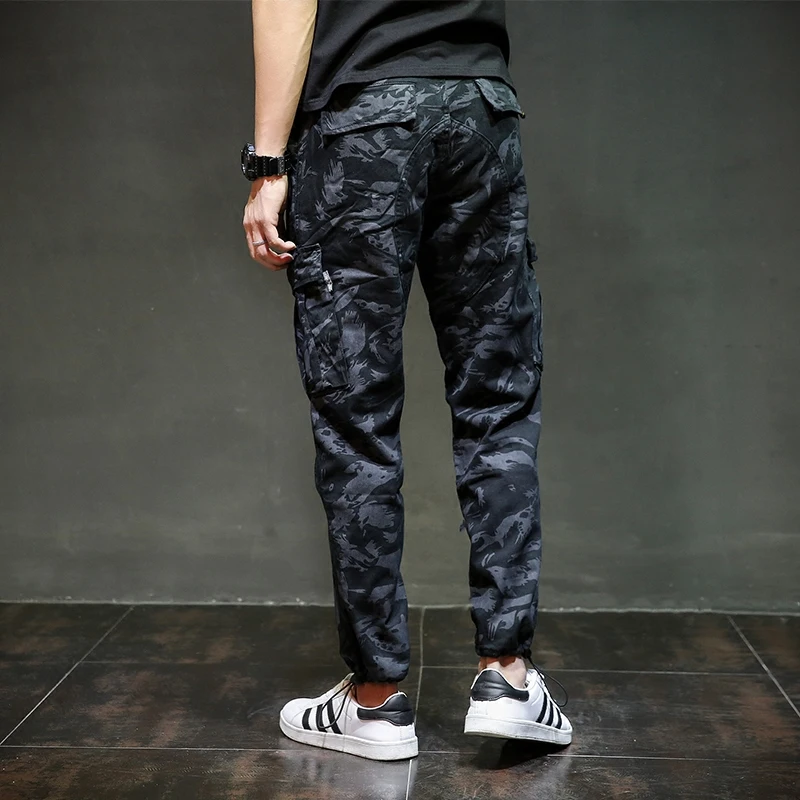 Модная уличная одежда, мужские джинсы в стиле панк, хлопковые джинсовые повседневные штаны для бега, темно-синие армейские штаны, брендовые дизайнерские брюки-карго для мужчин