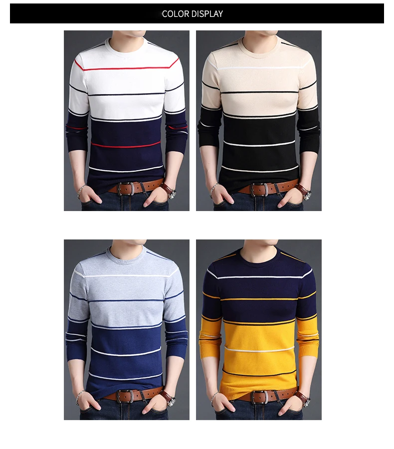 2019 новый модный брендовый свитер мужской пуловер Модный Полосатый Тонкий свитер стрейч плотный вязаный шерстяной зимний свитер большого