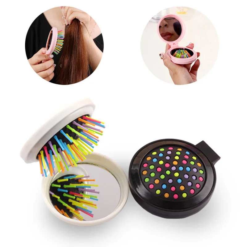 

1 PC New Makeup Comb Hair Brush Styling Tool Portable Mini Folding Comb Airbag Massage Round Travel Hair Brush with Mirror