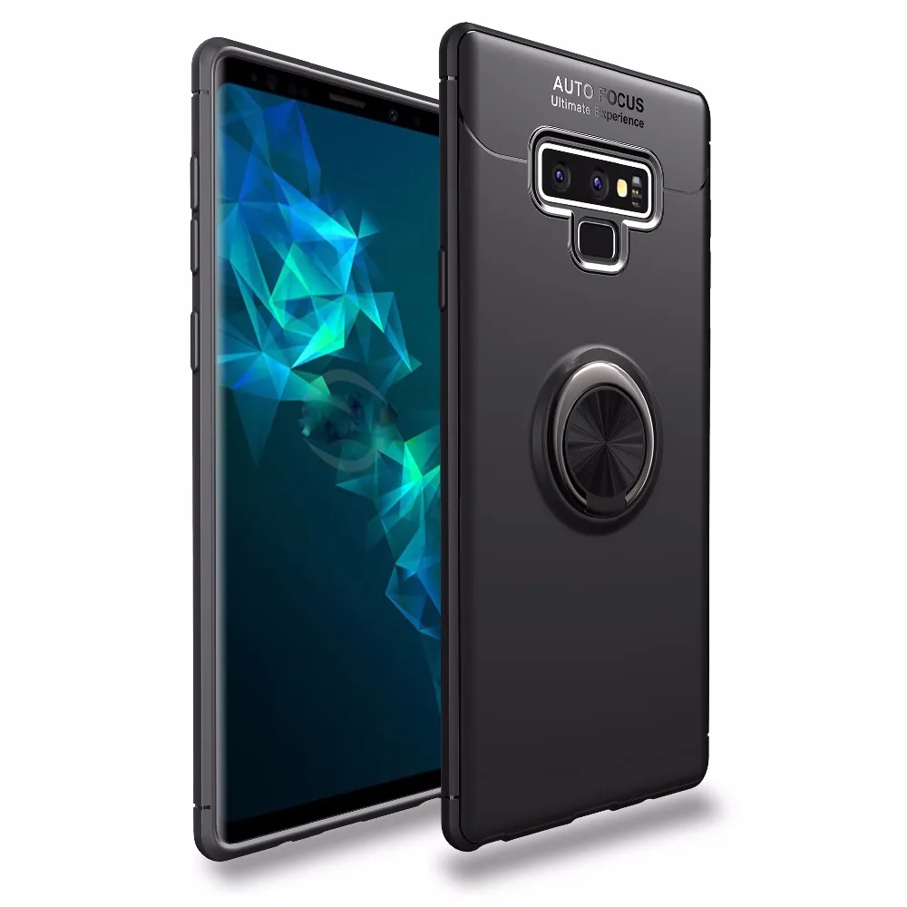 KEYSION 삼성 갤럭시 노트 9 용 럭셔리 링 홀더 휴대폰 케이스, 마그네틱 자동차 스탠드, 부드러운 실리콘 매트 커버, 노트 9 케이스