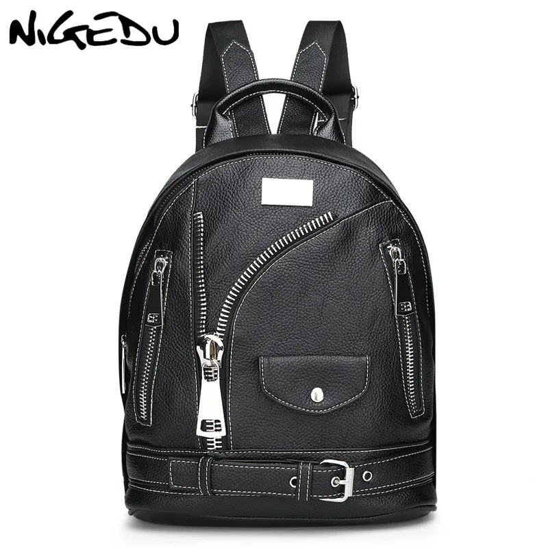 Punk zipper Women Backpack Rock School Student Rucksack Teenage Girl ...