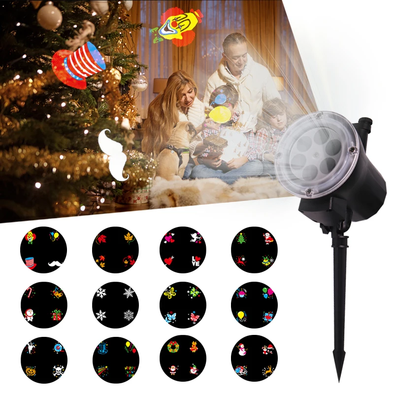 YSH Halloween Christmas Laser Projector Lamps 12 Patterns LED Light For Christmas New year Party Light Garden Landscape Lamp