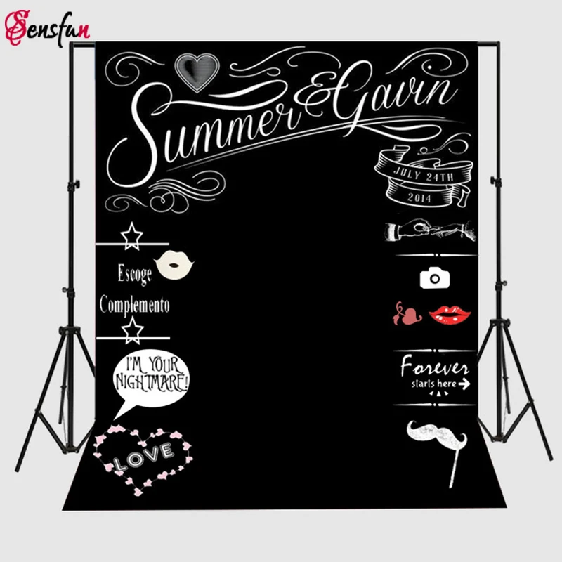 

Photocall Wedding Theme Backdrops Blackboard for Photo Studio Chalk Background Photography Customized Size Name Date