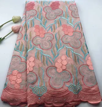 

Hot sale 5yards embroidered swiss voile lace in switzerland with stone african lace fabric high quality cotton lace fabric HS801