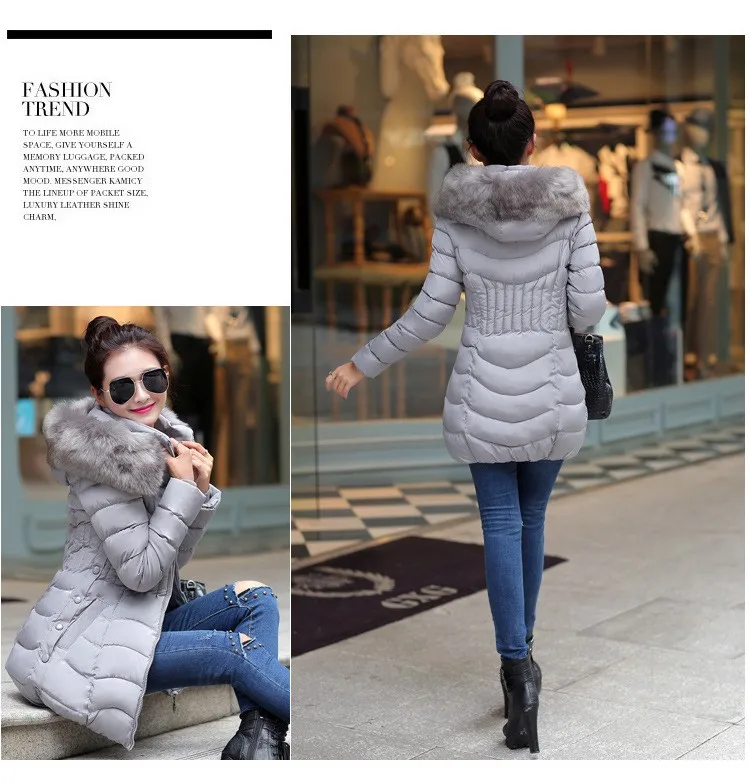 Новая модная зимняя куртка для женщин, пальто с большим меховым воротником, теплые парки Casacos, Largas Mujer Invierno WD0148
