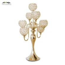 10Pcs/Lot Metal Gold/Silver Candle Holders Retro 7-Arms With Crystals Stand Pillar Candlestick For Wedding Portavelas Candelabra