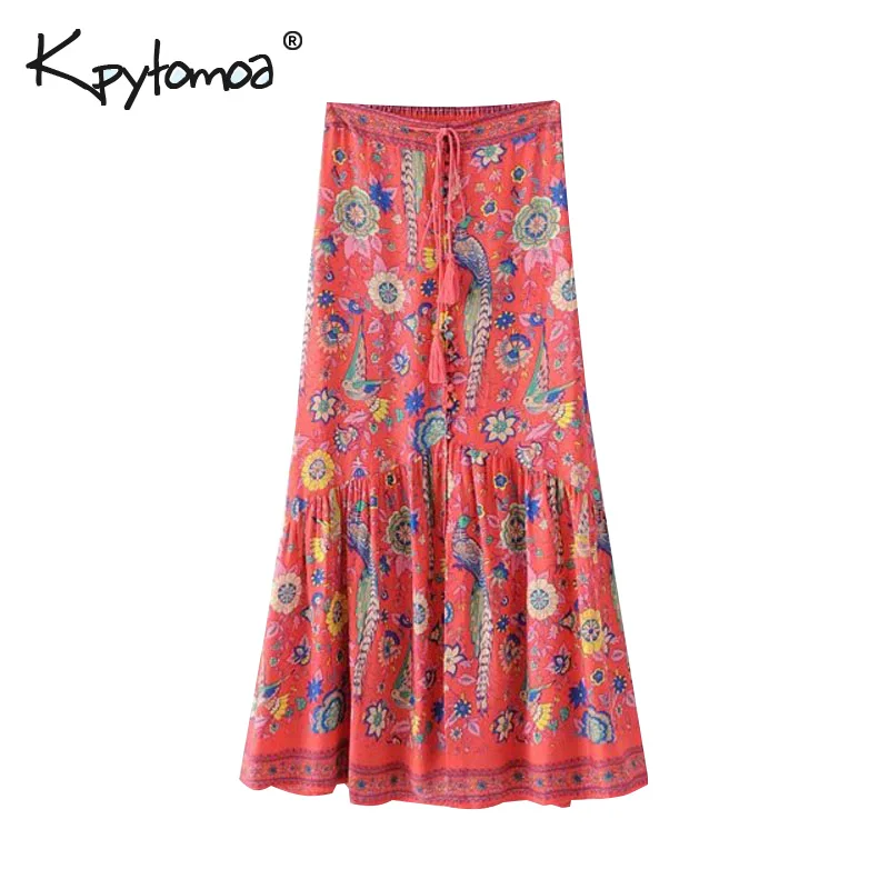 

Bohemian Hippie Long Skirt Women 2019 New Fashion Summer Birds Floral Print Elastic Waist Boho Beach Skirts Casual Femme Saia