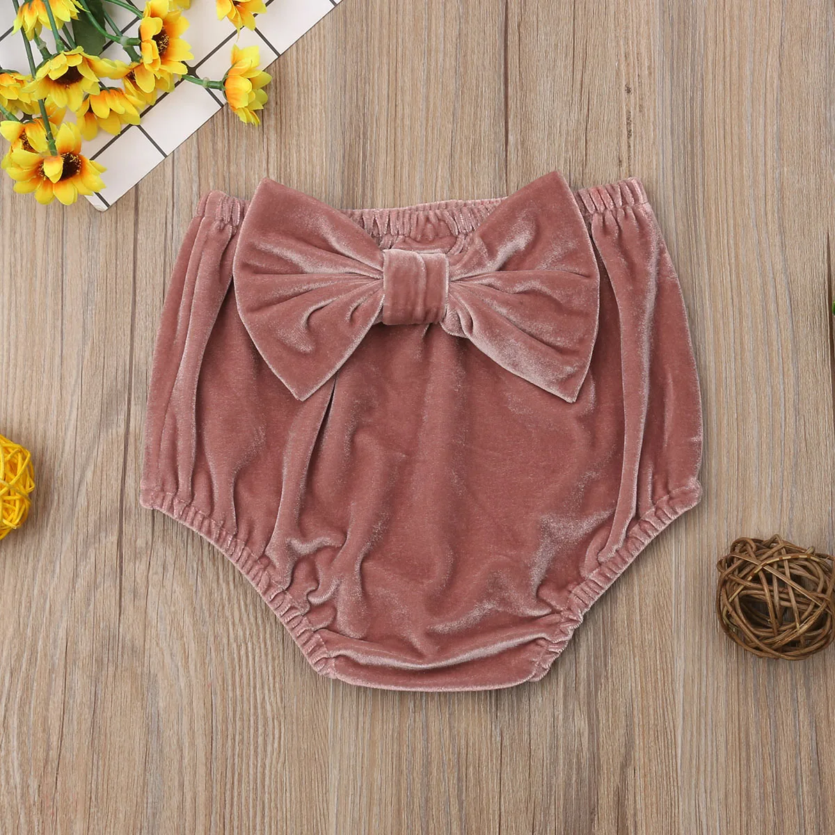 Infant Baby Girl Shorts Solid Gold Velvet Bowknot PP Pants Bow Casual Bottom Diaper Cover Panties