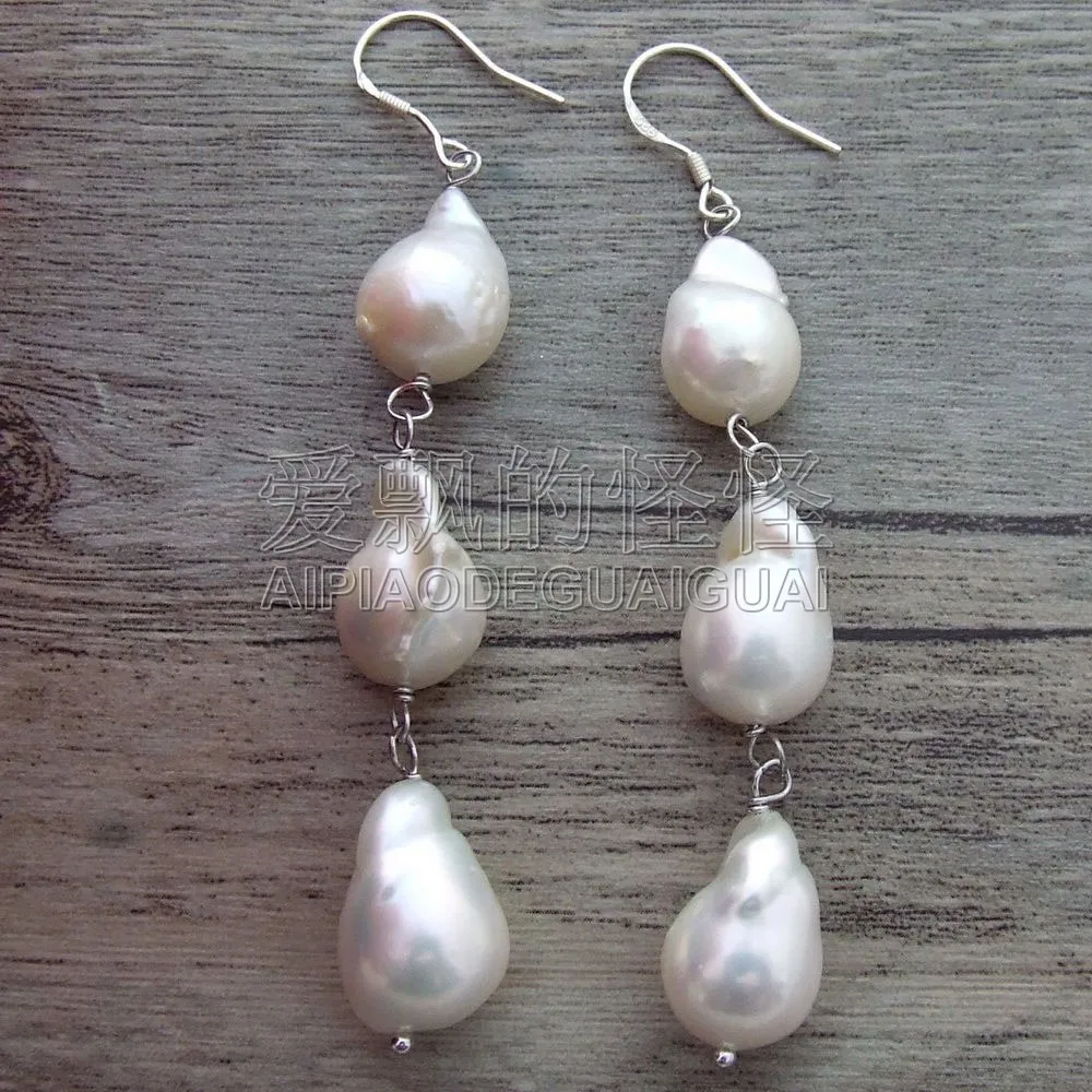 

Women's White Keshi Pearl 925 Silver Hook Earring
