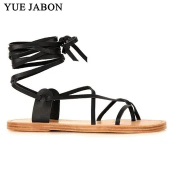 

Real Leather Summer Roman Sandals Multiple Cross-Strap knee high Bondage Thong Nubuck Women Gladiator Sandals Flip flops Black
