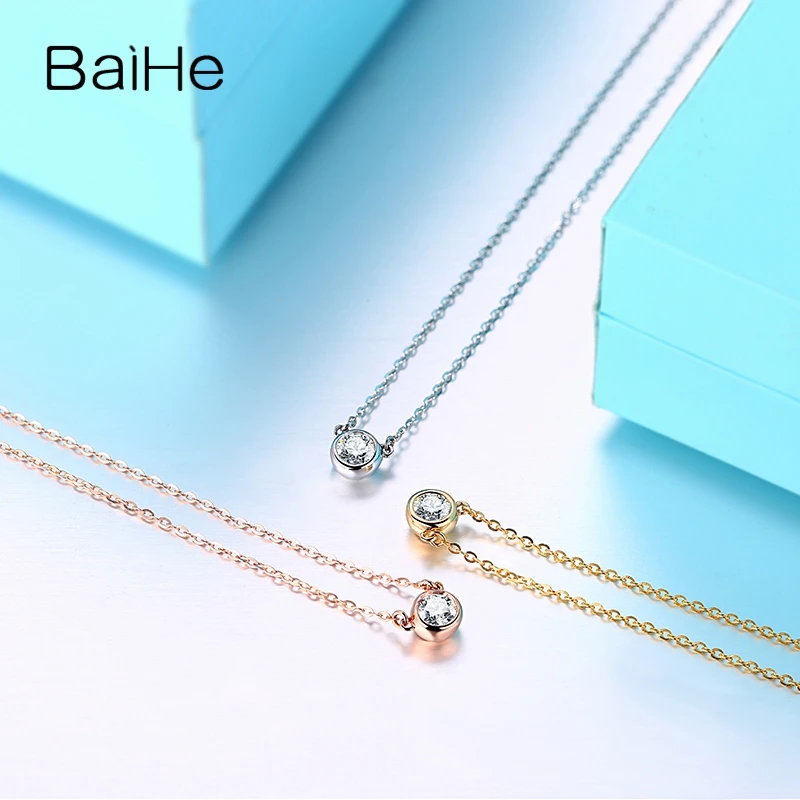 BAIHE Твердые 18K Белое Золото 0.10ct круглый натуральный бриллиант свадебный подарок