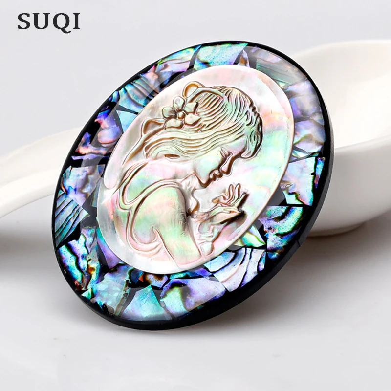 SUQI 2019 винтажная оболочка овальной камеи брошь на лацкан платья заколки для