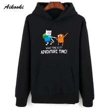 Aikooki Adventure Time/толстовки с капюшоном для мальчиков и девочек; черный свитер; сезон осень-зима; одежда в стиле «хип-хоп», «Harajuku Polluvers»