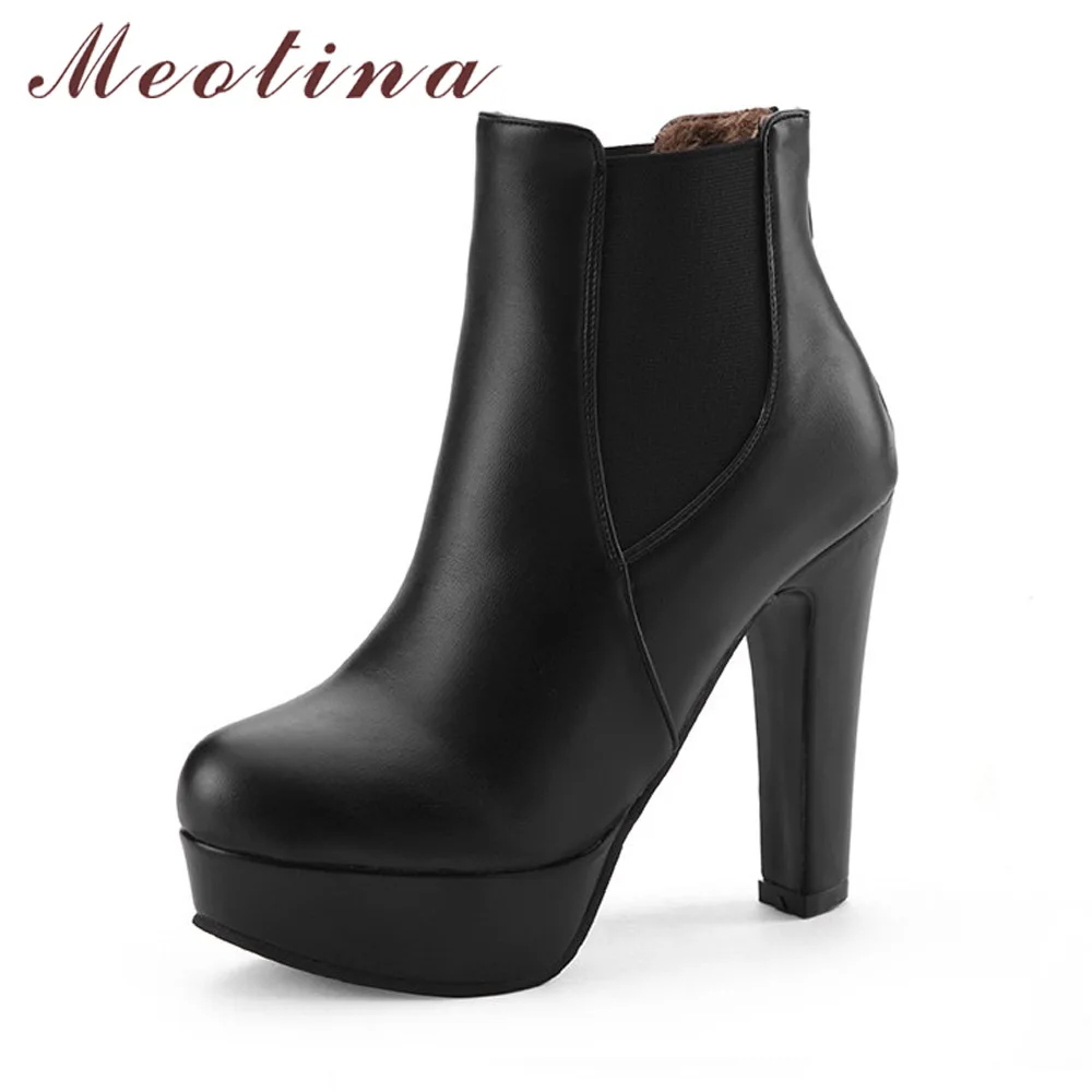 

Meotina Women Boots Shoes Women High Heels Ankle Boots Winter Boots Zip Ladies Shoes Sexy Platform High Heels Big Size 44 10 11