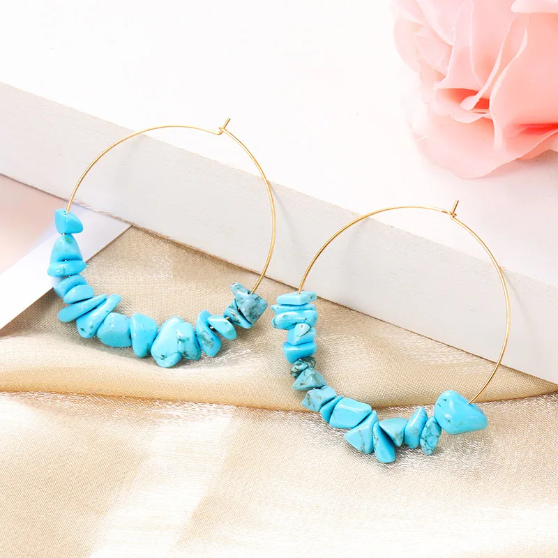 

Fashion Natural Stone Hoop Earrings For Women Statement Big Round Circle Loop Earrings Femme Simple Irregular Jewelry