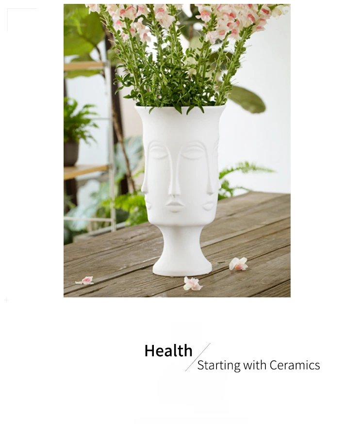 Дизайн формы лица керамическая ваза фарфоровое украшение домашний коридор вазы для цветов белые инструменты
