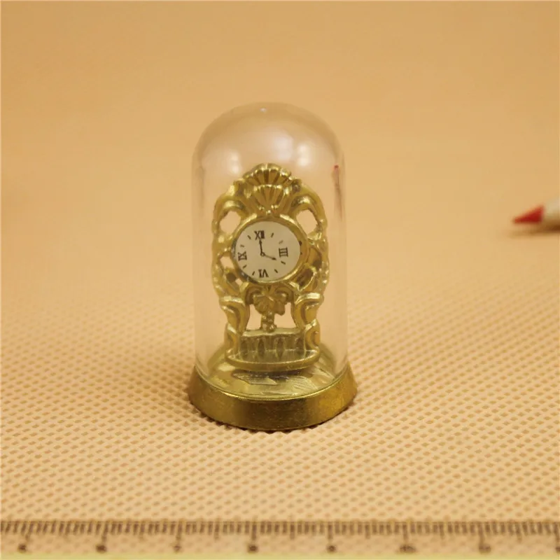 DIY кукольный домик с мебелью миниатюрные 1:12 куполообразные часы золотой тон Миниатюрный Кукольный дом аксессуары для спальни Кристальный чехол Ретро небольшие часы