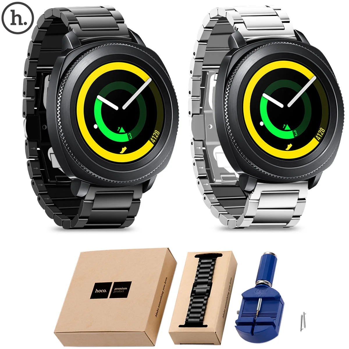 

HOCO Watchbands For Samsung Gear Sport Band SM-600 Stainless Steel Wrist Strap 20mm with Quick Release Spring Pins