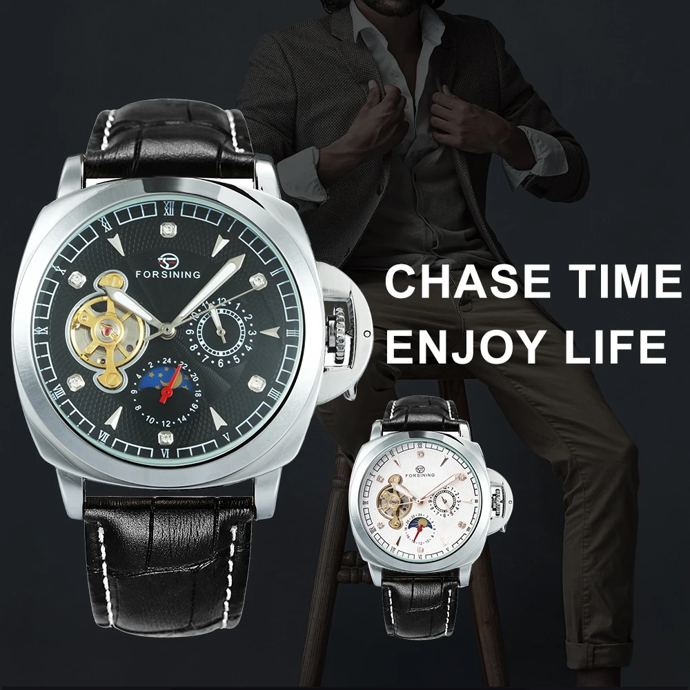 de couro sun moon display quadrado dial